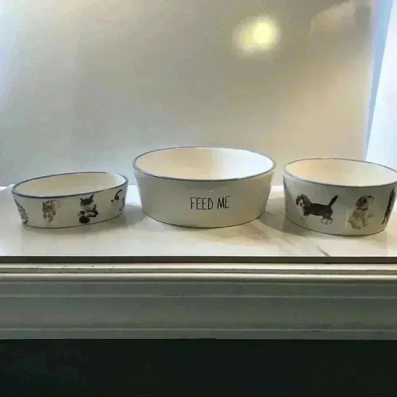 2‎ dog bowls L/M Ceramic dog Bowl Labrador Feed Me plus cat dish eat sleep New - Picture 8 of 9